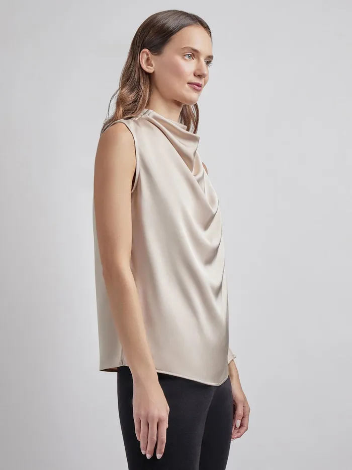 Misook Sleeveless High Neck Draped Crepe De Chine Blouse Women Tops and Tees Misook Sleeveless High Neck Draped Crepe De Chine Blouse Women Tops and Tees