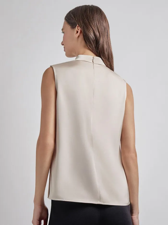 Misook Sleeveless High Neck Draped Crepe De Chine Blouse Women Tops and Tees Misook Sleeveless High Neck Draped Crepe De Chine Blouse Women Tops and Tees