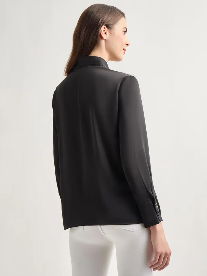 Misook Solid Tie Neck Crepe De Chine Blouse Women Blouses and Shirts