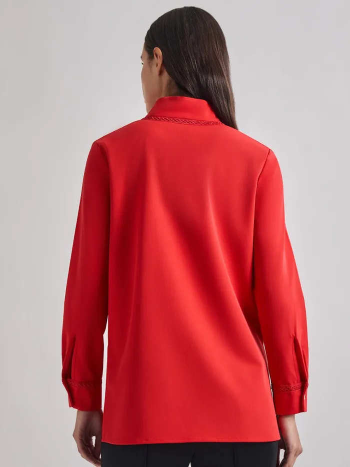 Misook Soutache Detail Tonal Stretch Crepe Tunic Women Blouses and Shirts