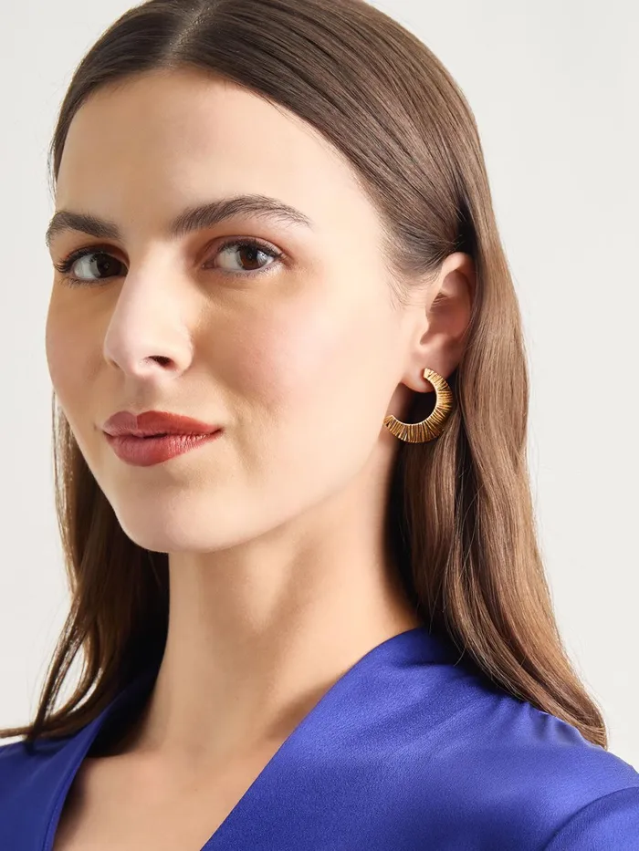 Misook Textured Warm Gold Swoop Earrings Women Earrings