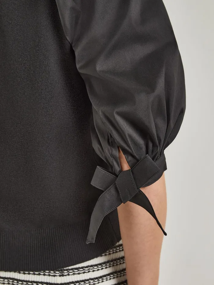 Misook TieDetail Puff Sleeve Blouse 8211 Mixed Media Women Tops and Tees Misook TieDetail Puff Sleeve Blouse 8211 Mixed Media Women Tops and Tees