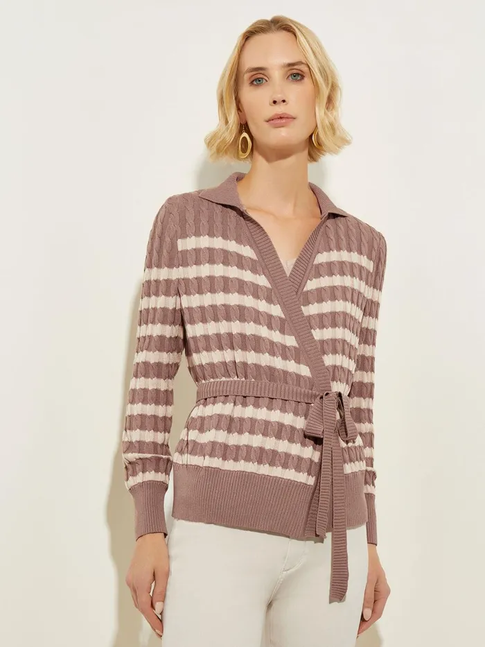 Misook TieWaist Striped Soft Knit Tunic Women Tops and Tees