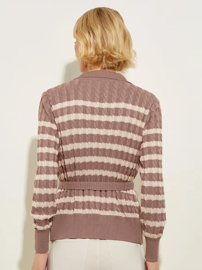 Misook TieWaist Striped Soft Knit Tunic Women Tops and Tees Misook TieWaist Striped Soft Knit Tunic Women Tops and Tees
