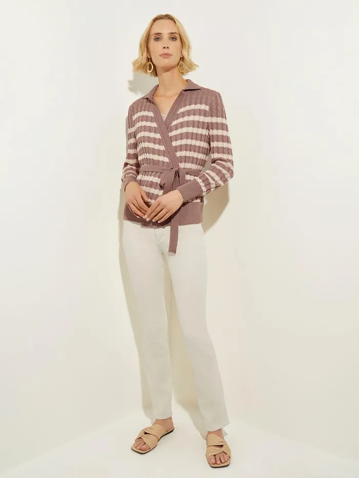 Misook TieWaist Striped Soft Knit Tunic Women Tops and Tees Misook TieWaist Striped Soft Knit Tunic Women Tops and Tees