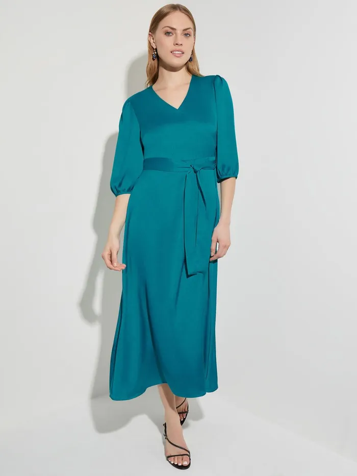 Misook Woven TieWaist Balloon Sleeve Dress Women Dresses