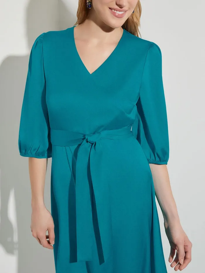Misook Woven TieWaist Balloon Sleeve Dress Women Dresses