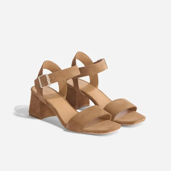 Nisolo Sandals Women Stella GoTo Block Heel Sandal Taupe Suede
