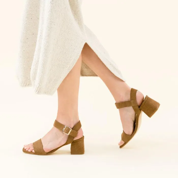Nisolo Sandals Women Stella GoTo Block Heel Sandal Taupe Suede