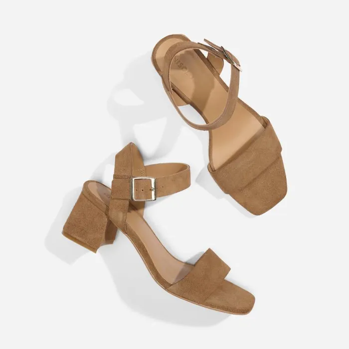 Nisolo Sandals Women Stella GoTo Block Heel Sandal Taupe Suede