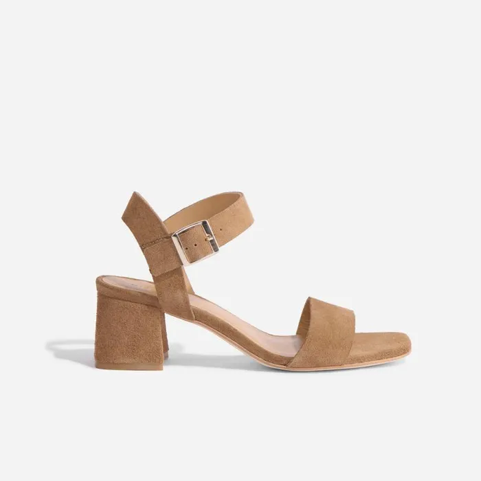 Nisolo Sandals Women Stella GoTo Block Heel Sandal Taupe Suede