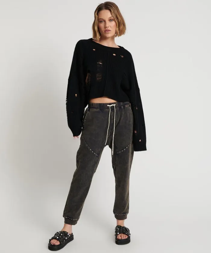 One Teaspoon Bottoms CHARCOAL STUDDED TRACKPANTS 8211 Women