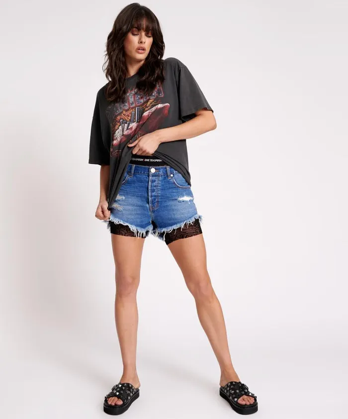 One Teaspoon Bottoms POISON ROSE MESH BIKE SHORTS 8211 Women