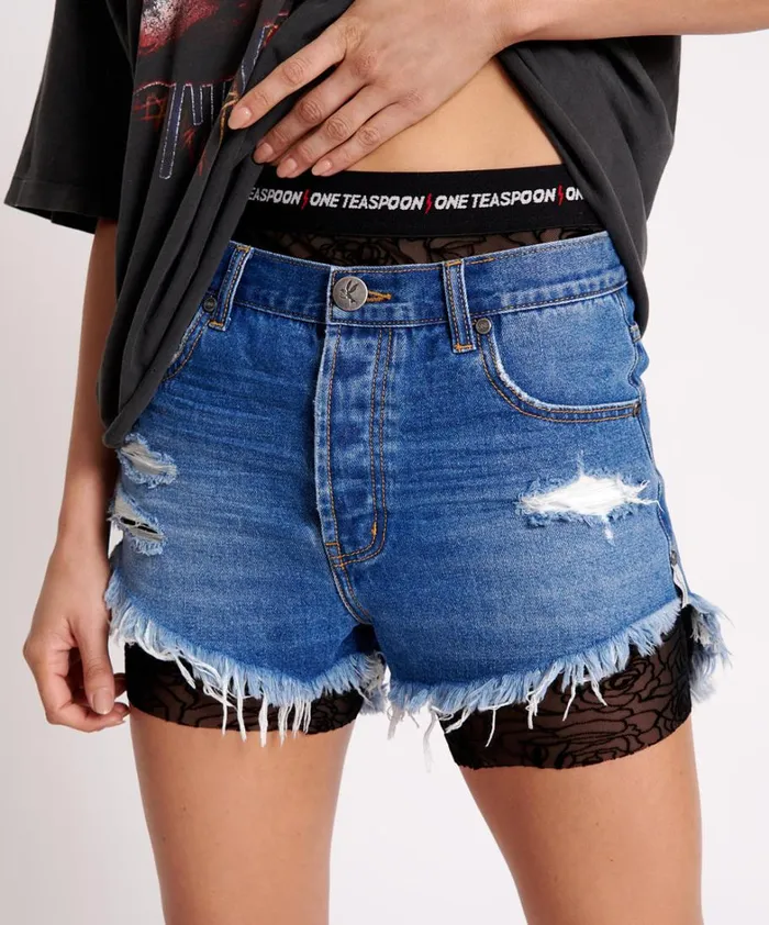 One Teaspoon Bottoms POISON ROSE MESH BIKE SHORTS 8211 Women