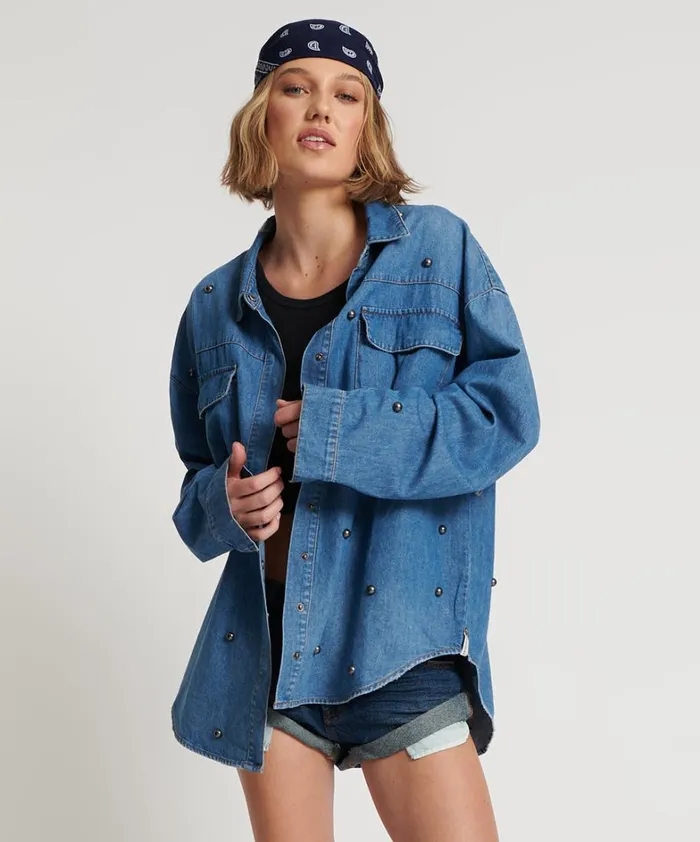 One Teaspoon Denim Tops BAY BLUE STUDDED CURTIS DENIM SHIRT 8211 Women