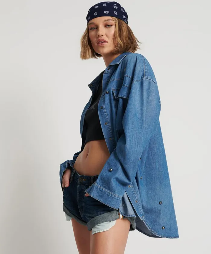 One Teaspoon Denim Tops BAY BLUE STUDDED CURTIS DENIM SHIRT 8211 Women One Teaspoon Denim Tops BAY BLUE STUDDED CURTIS DENIM SHIRT 8211 Women