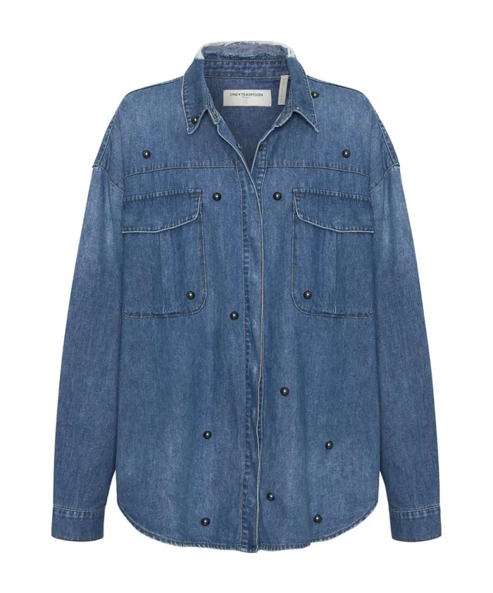 One Teaspoon Denim Tops BAY BLUE STUDDED CURTIS DENIM SHIRT 8211 Women One Teaspoon Denim Tops BAY BLUE STUDDED CURTIS DENIM SHIRT 8211 Women