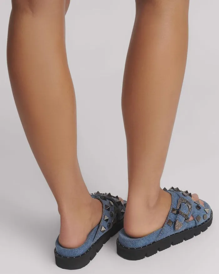 One Teaspoon Footwear STUDDED DENIM IGGY SLIDES 8211 Women One Teaspoon Footwear STUDDED DENIM IGGY SLIDES 8211 Women