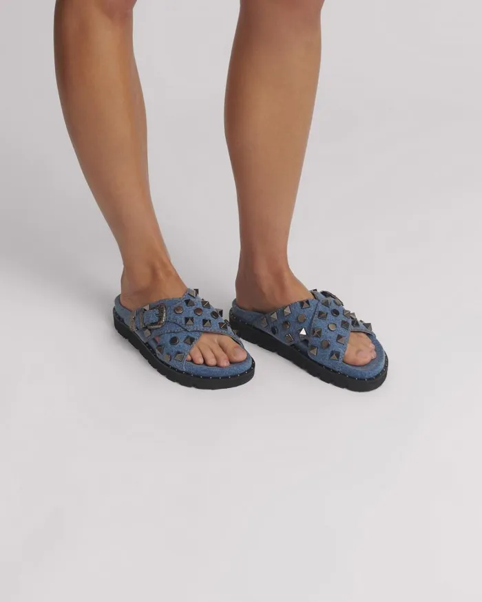 One Teaspoon Footwear STUDDED DENIM IGGY SLIDES 8211 Women One Teaspoon Footwear STUDDED DENIM IGGY SLIDES 8211 Women
