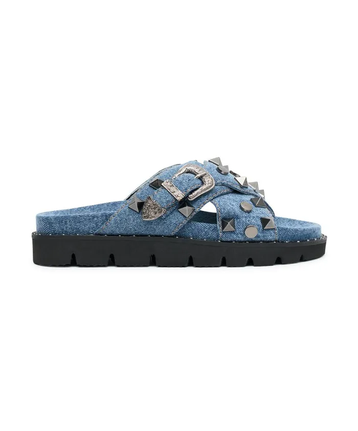 One Teaspoon Footwear STUDDED DENIM IGGY SLIDES 8211 Women One Teaspoon Footwear STUDDED DENIM IGGY SLIDES 8211 Women