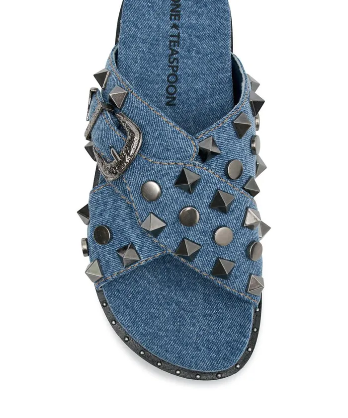 One Teaspoon Footwear STUDDED DENIM IGGY SLIDES 8211 Women One Teaspoon Footwear STUDDED DENIM IGGY SLIDES 8211 Women