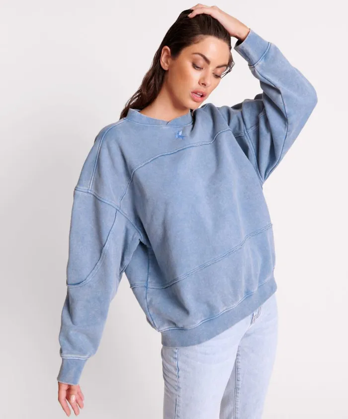 One Teaspoon Hoodies And Sweats BLUE ACID RETRO CREW SWEATER 8211 Women