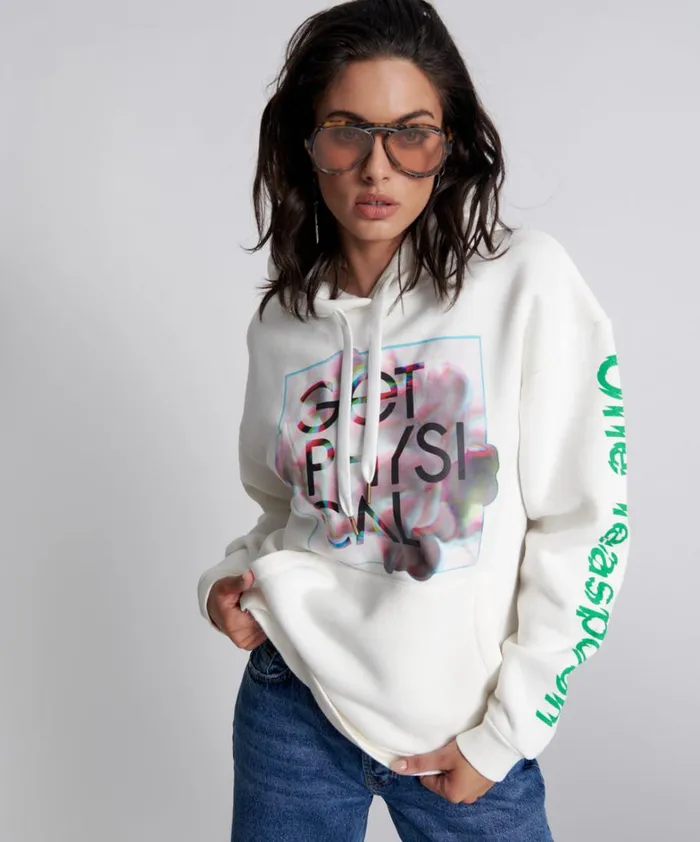 One Teaspoon Hoodies And Sweats GET PHYSICAL OVERSIZED HOODY WHITE 8211 Women
