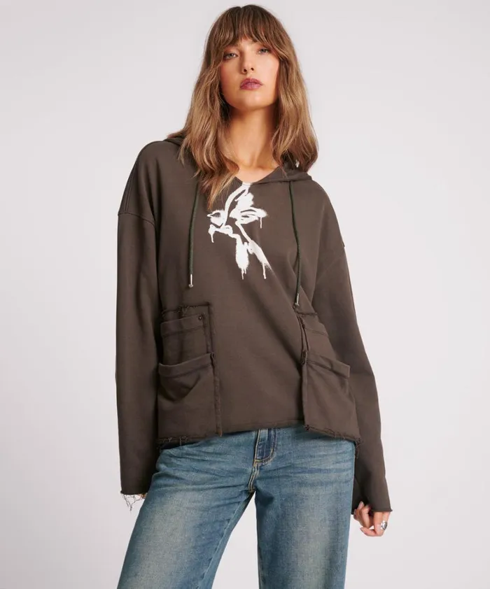 One Teaspoon Hoodies And Sweats GRAFFITI BIRD OVERSIZED POCKET HOODIE 8211 Women