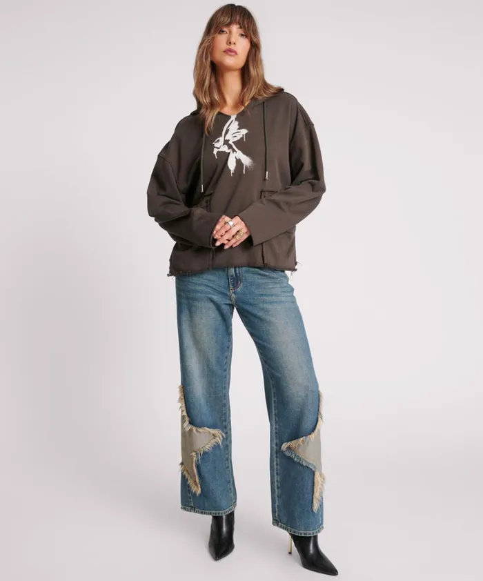 One Teaspoon Hoodies And Sweats GRAFFITI BIRD OVERSIZED POCKET HOODIE 8211 Women One Teaspoon Hoodies And Sweats GRAFFITI BIRD OVERSIZED POCKET HOODIE 8211 Women