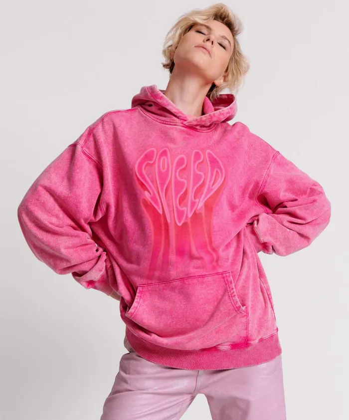 One Teaspoon Hoodies And Sweats PINK ACID SPEED LONGLINE HOODY 8211 Women
