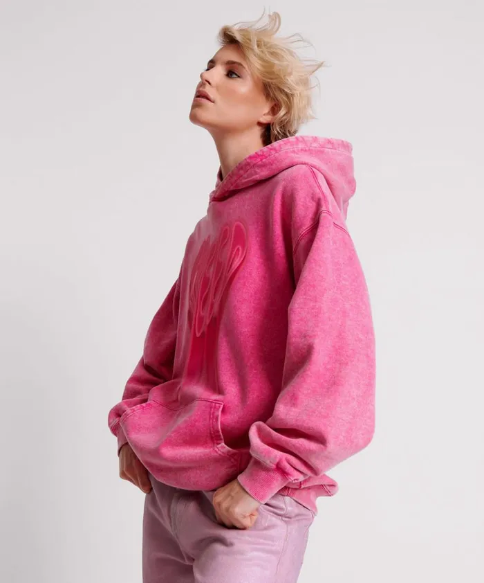 One Teaspoon Hoodies And Sweats PINK ACID SPEED LONGLINE HOODY 8211 Women