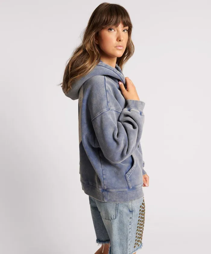 One Teaspoon Hoodies And Sweats WASHED BLUE SMILEY BATWING HOODY 8211 Women