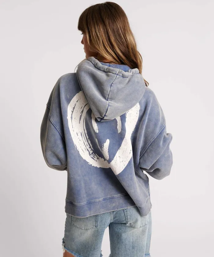 One Teaspoon Hoodies And Sweats WASHED BLUE SMILEY BATWING HOODY 8211 Women