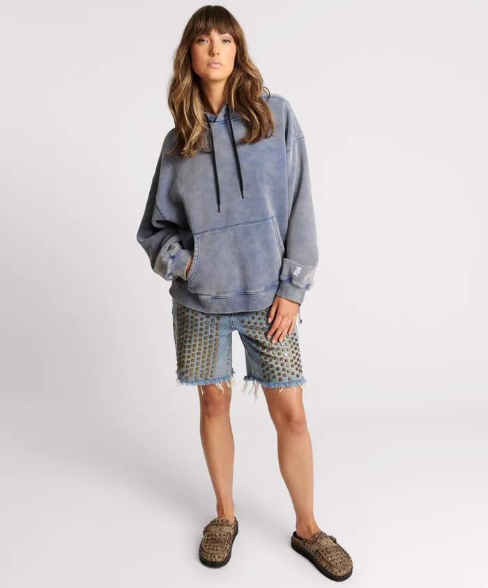 One Teaspoon Hoodies And Sweats WASHED BLUE SMILEY BATWING HOODY 8211 Women