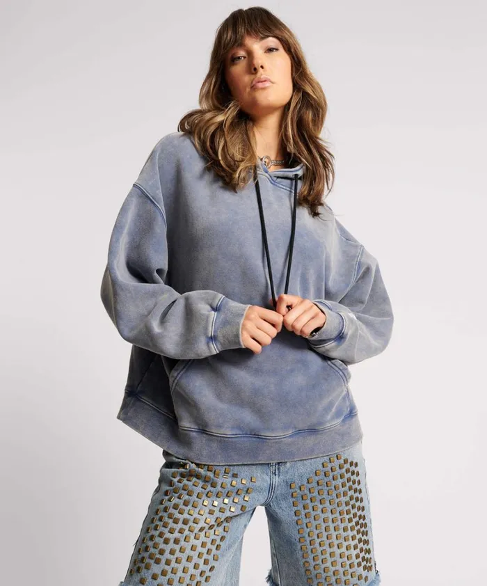 One Teaspoon Hoodies And Sweats WASHED BLUE SMILEY BATWING HOODY 8211 Women