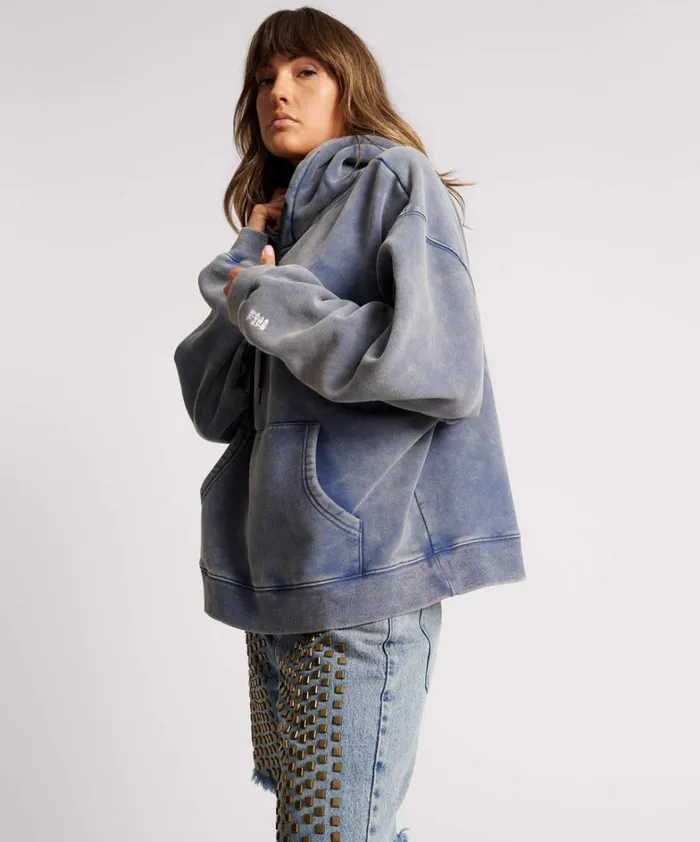 One Teaspoon Hoodies And Sweats WASHED BLUE SMILEY BATWING HOODY 8211 Women