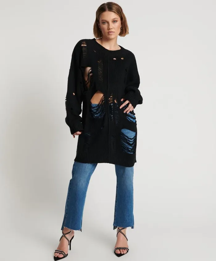 One Teaspoon Knitwear BLACK HERCULES SHREDDED SWEATER 8211 Women