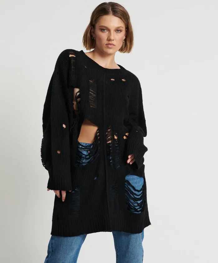 One Teaspoon Knitwear BLACK HERCULES SHREDDED SWEATER 8211 Women