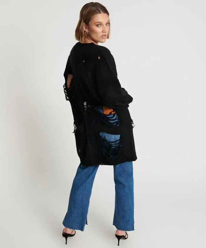 One Teaspoon Knitwear BLACK HERCULES SHREDDED SWEATER 8211 Women
