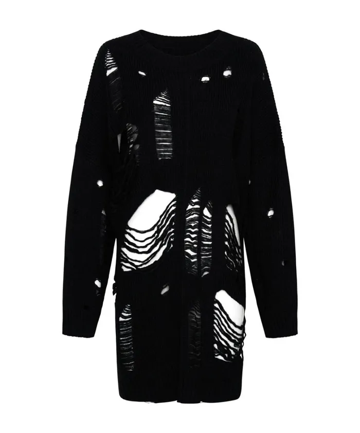One Teaspoon Knitwear BLACK HERCULES SHREDDED SWEATER 8211 Women
