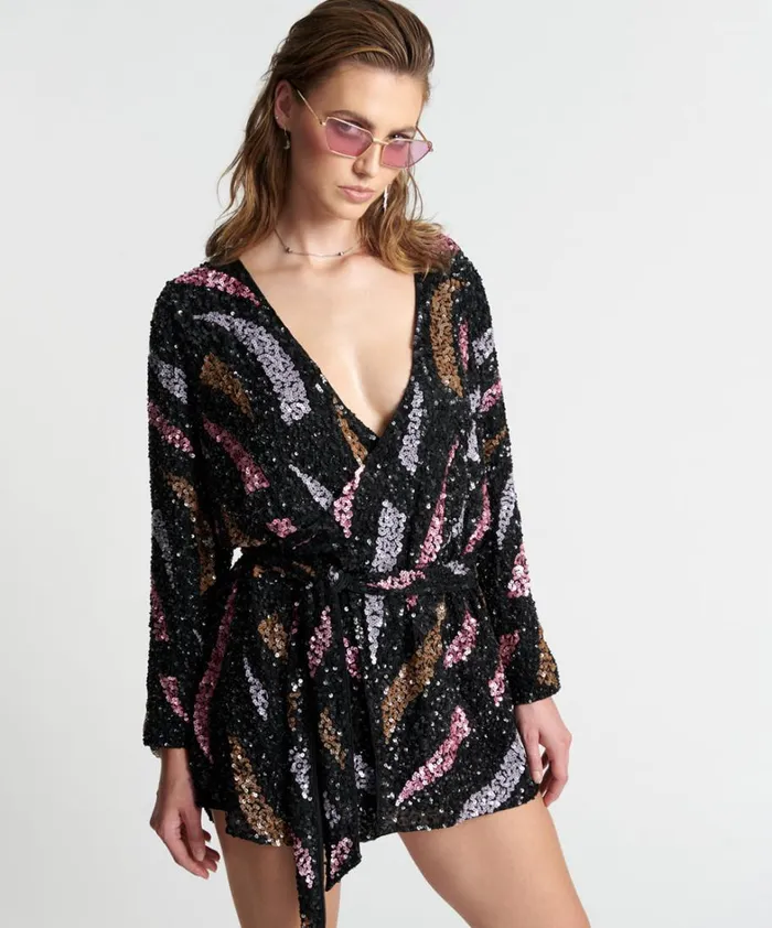 One Teaspoon Mini Dresses DELUSION HAND BEADED WRAP DRESS 8211 Women One Teaspoon Mini Dresses DELUSION HAND BEADED WRAP DRESS 8211 Women