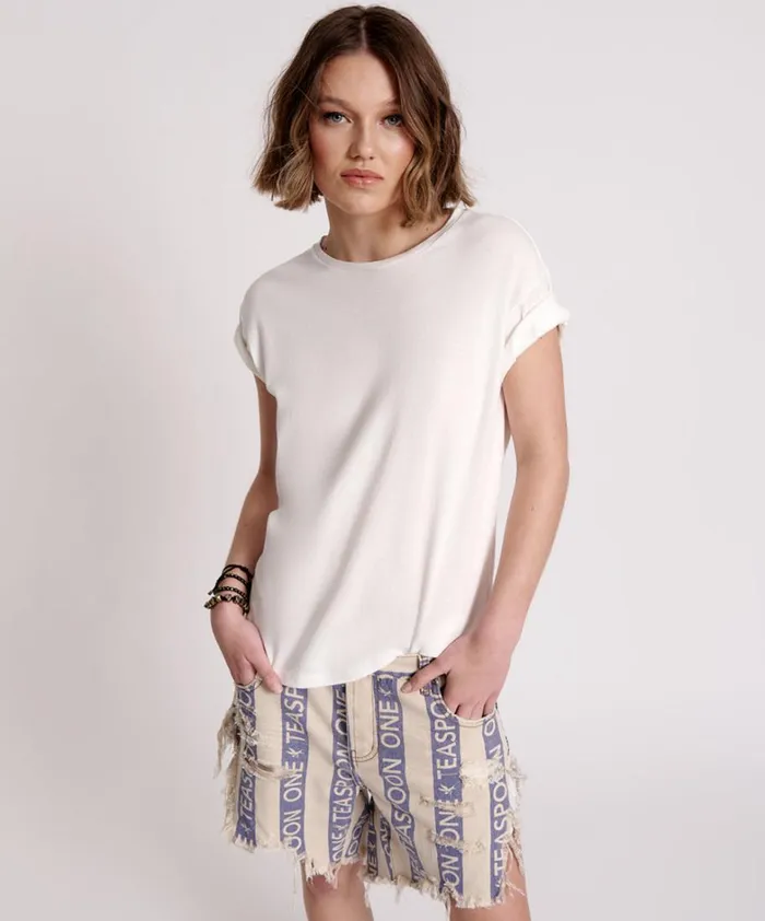 One Teaspoon Tees and Tanks LUCKY 8 FINE RIB BOYFRIEND TEE 8211 Women