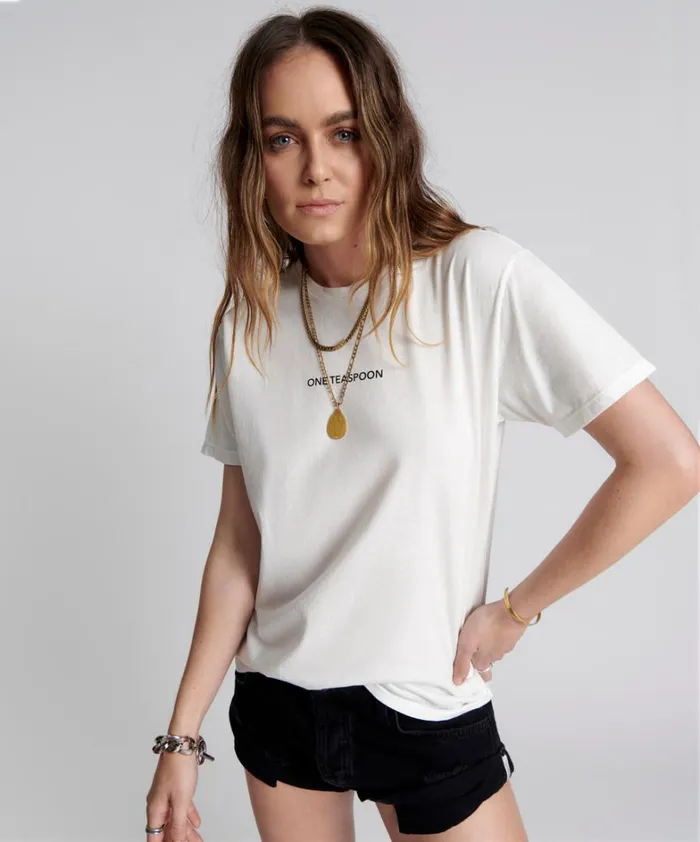One Teaspoon Tees and Tanks ONE TEASPOON LOGO CREW NECK TEE WHITE 8211 Women