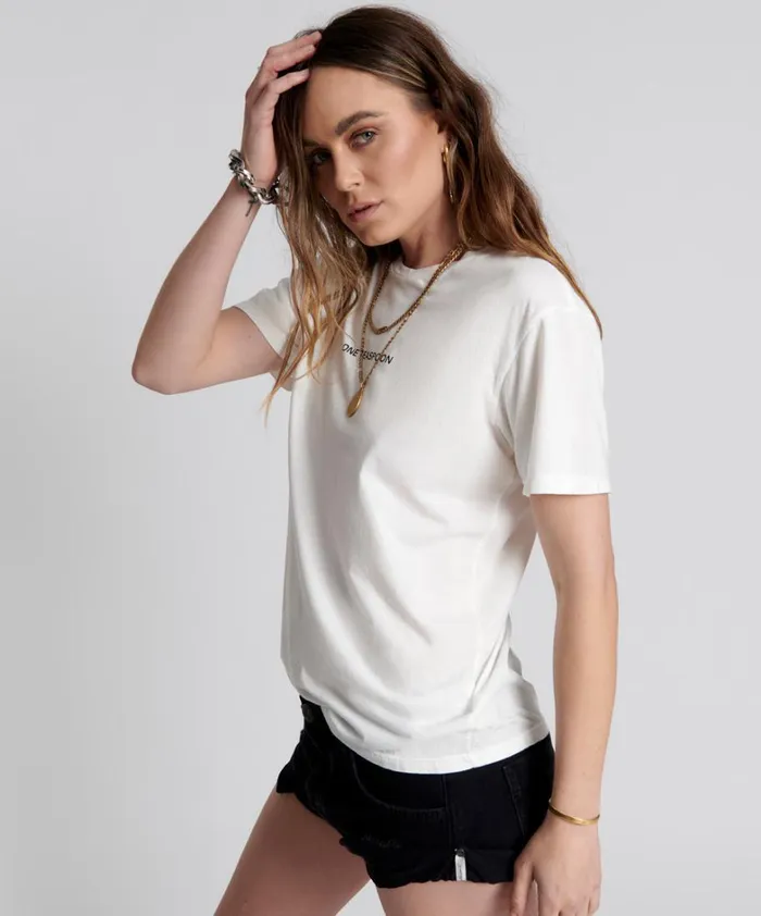 One Teaspoon Tees and Tanks ONE TEASPOON LOGO CREW NECK TEE WHITE 8211 Women