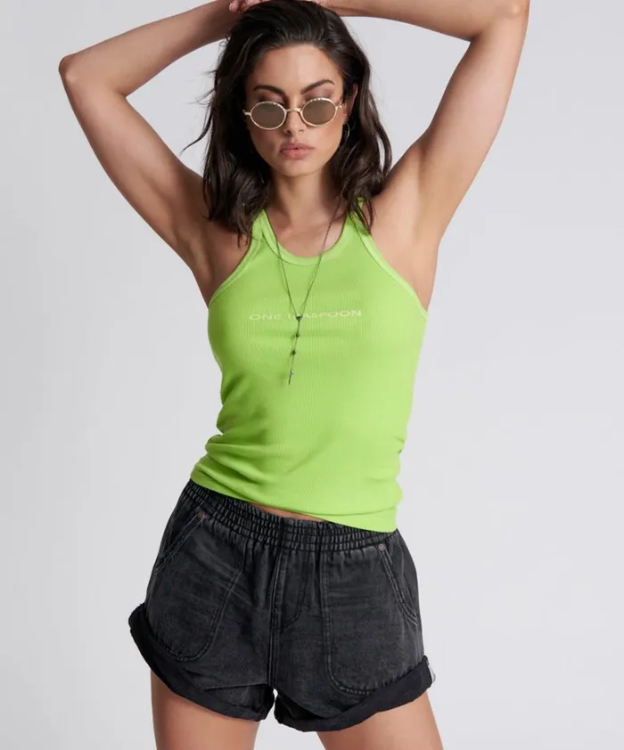 One Teaspoon Tees and Tanks ONE TEASPOON LOGO RIB SINGLET 8211 Women