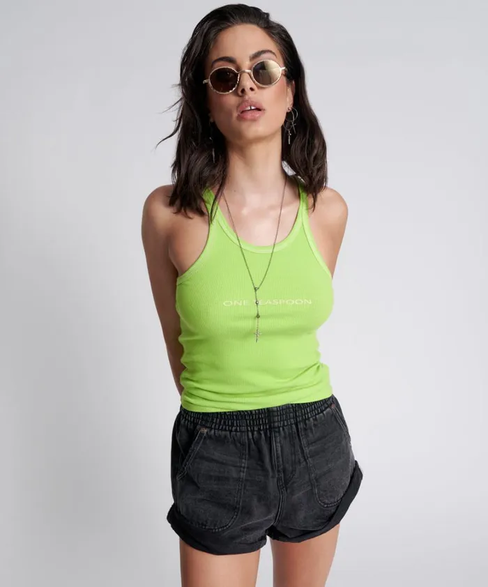 One Teaspoon Tees and Tanks ONE TEASPOON LOGO RIB SINGLET 8211 Women One Teaspoon Tees and Tanks ONE TEASPOON LOGO RIB SINGLET 8211 Women