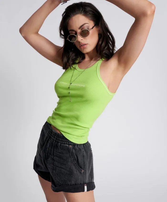 One Teaspoon Tees and Tanks ONE TEASPOON LOGO RIB SINGLET 8211 Women One Teaspoon Tees and Tanks ONE TEASPOON LOGO RIB SINGLET 8211 Women