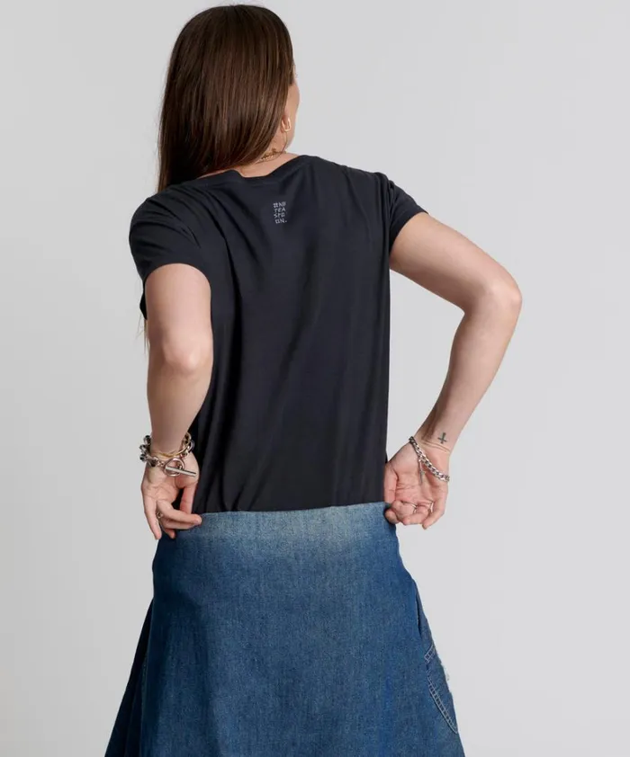 One Teaspoon Tees and Tanks ONE TEASPOON ORGANIC SCOOP NECK BASIC TEE BLACK 8211 Women