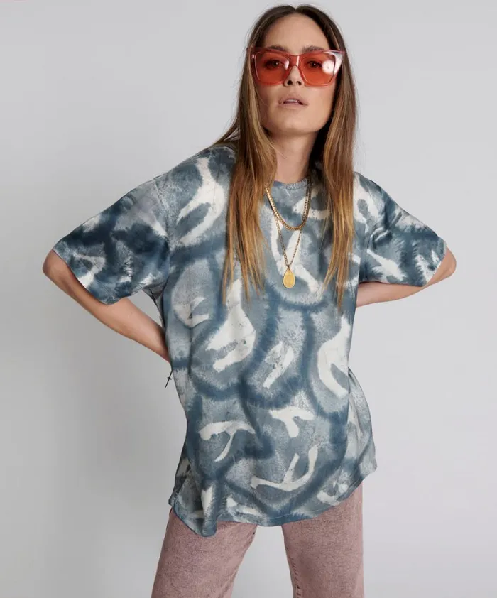One Teaspoon Tees and Tanks REFLECTION HAND PRINTED SATIN TEE 8211 Women