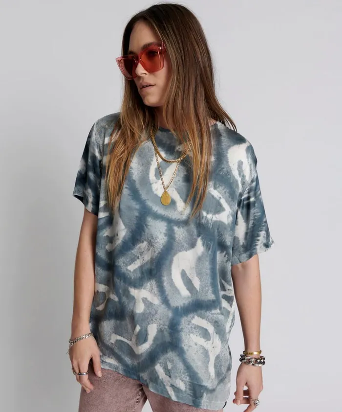 One Teaspoon Tees and Tanks REFLECTION HAND PRINTED SATIN TEE 8211 Women